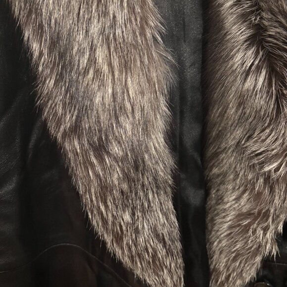Vintage Marvin Richards Black Coat Fox Fur Collar Leather Jacket XL - Picture 3 of 6